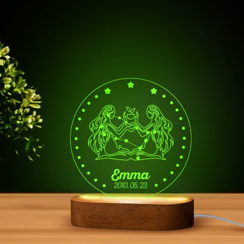 Ikrek horoszkópos LED lámpa névvel, dátummal