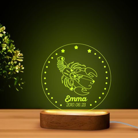Rák horoszkópos LED lámpa névvel, dátummal