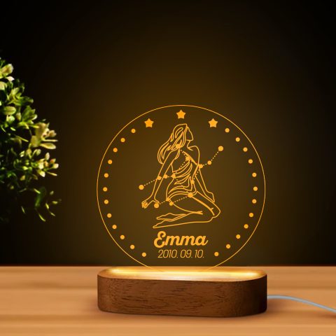 Szűz horoszkópos LED lámpa névvel, dátummal