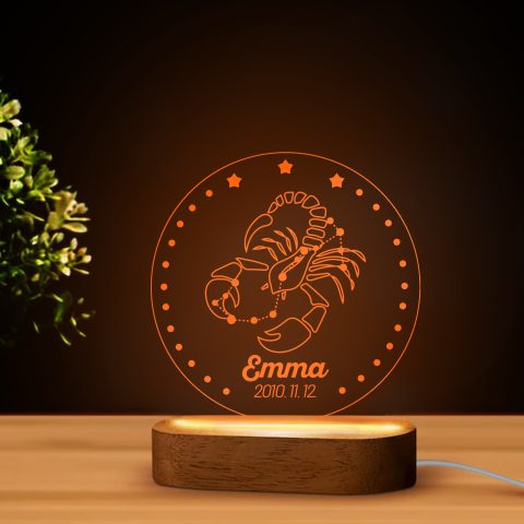 Skorpió horoszkópos LED lámpa névvel, dátummal