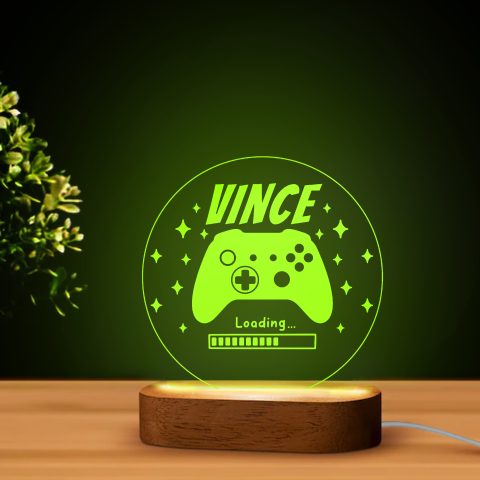 Kör alakú, konzol mintás LED lámpa névvel
