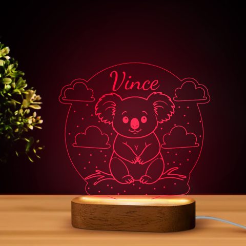 Kör alakú, koala mintás LED lámpa névvel