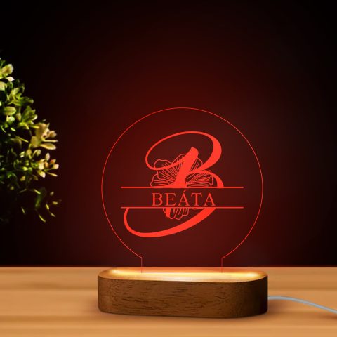 Kör alakú LED lámpa névvel és kezdőbetűvel