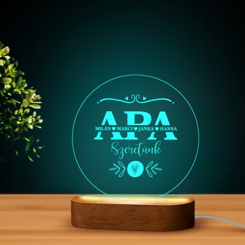 Szeretünk apa kör alakú LED lámpa névvel