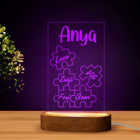 Puzzle mintás LED lámpa anyának névvel
