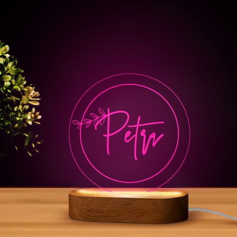 Kör alakú LED lámpa névvel és levelekkel