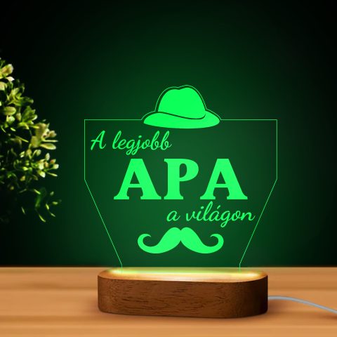 Legjobb apa a világon LED lámpa bajusz és kalap mintával
