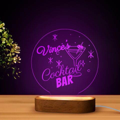 ...'s cocktail bar mintás kör alakú LED lámpa névvel