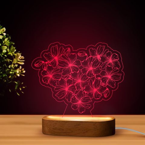 Virágokból rajzolt szív alakú LED lámpa