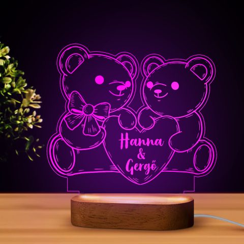 Macik szívvel és nevekkel LED lámpa