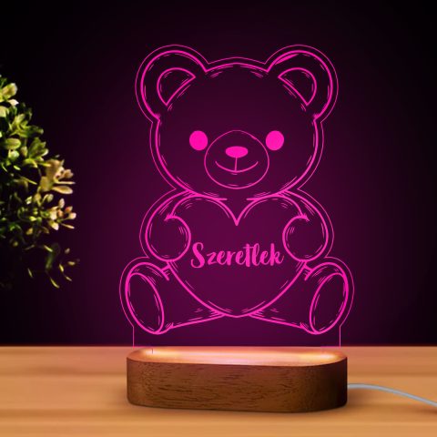 Maci szívvel és szeretlek felirattal LED lámpa