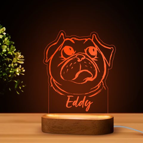 Mopszos LED lámpa névvel