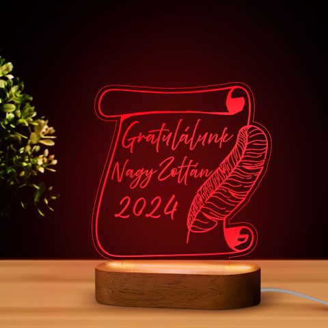 Ballagási LED lámpa névvel, dátummal