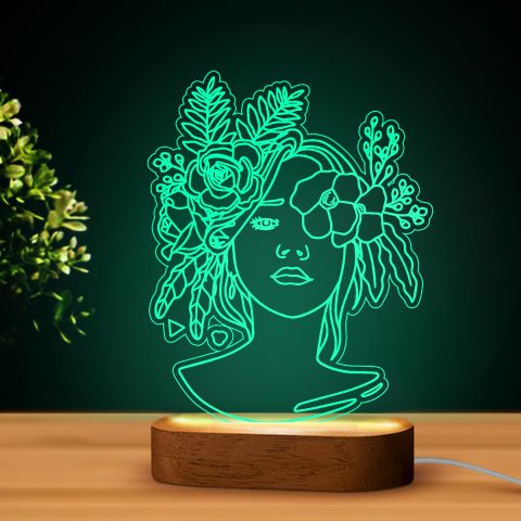 Virágos női arc LED lámpa