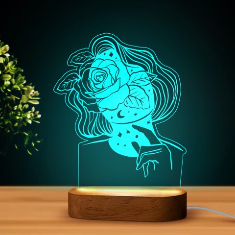 Női arc rózsával LED lámpa