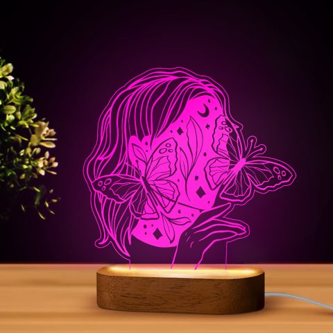 Női arc pillangókkal LED lámpa