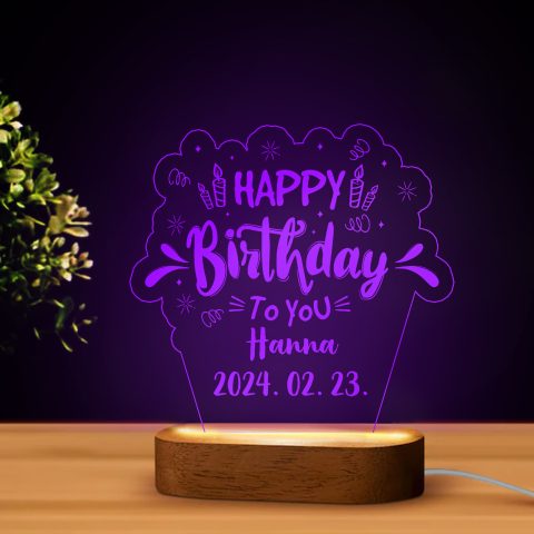 Happy Birthday LED lámpa névvel és dátummal