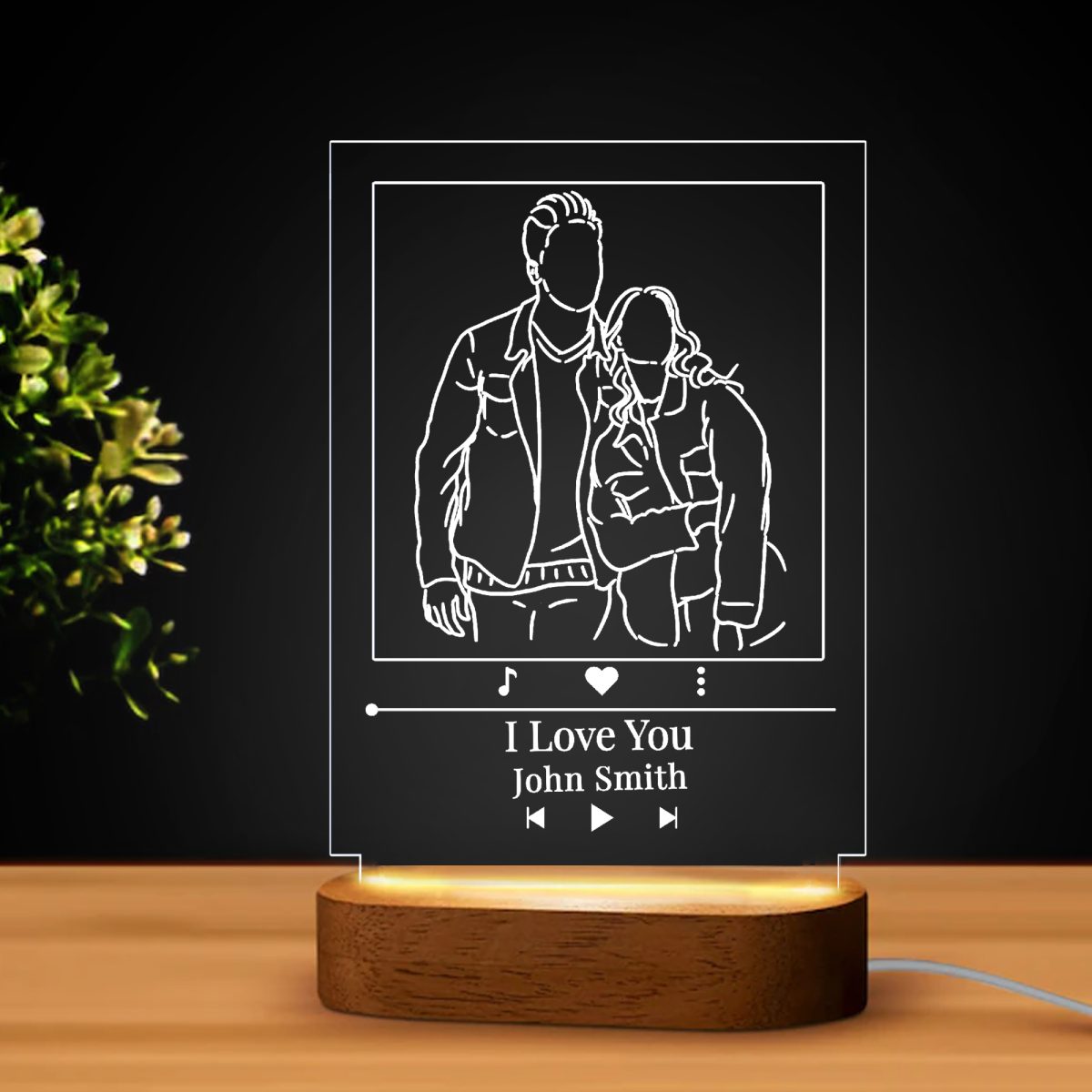 Vonalrajzos led lámpa fénykép alapján zeneszám felirattal