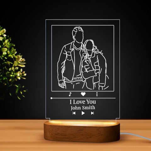 Vonalrajzos led lámpa fénykép alapján zeneszám felirattal