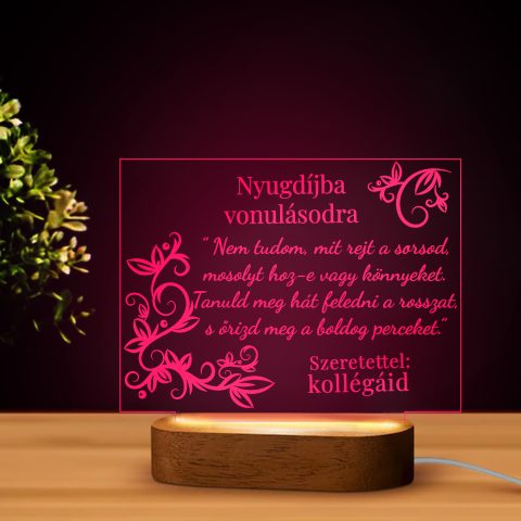 Nyugdíjba vonulásodra led lámpa saját szöveggel és nevekkel 3