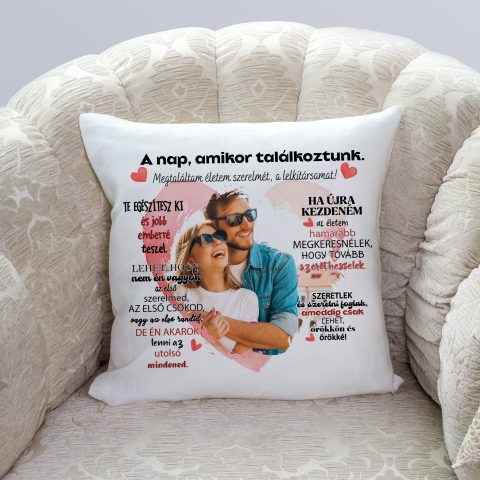 A nap, amikor találkoztunk párna, fényképpel