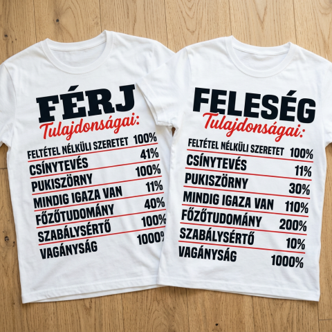 Férj, feleség tulajdonságai páros póló