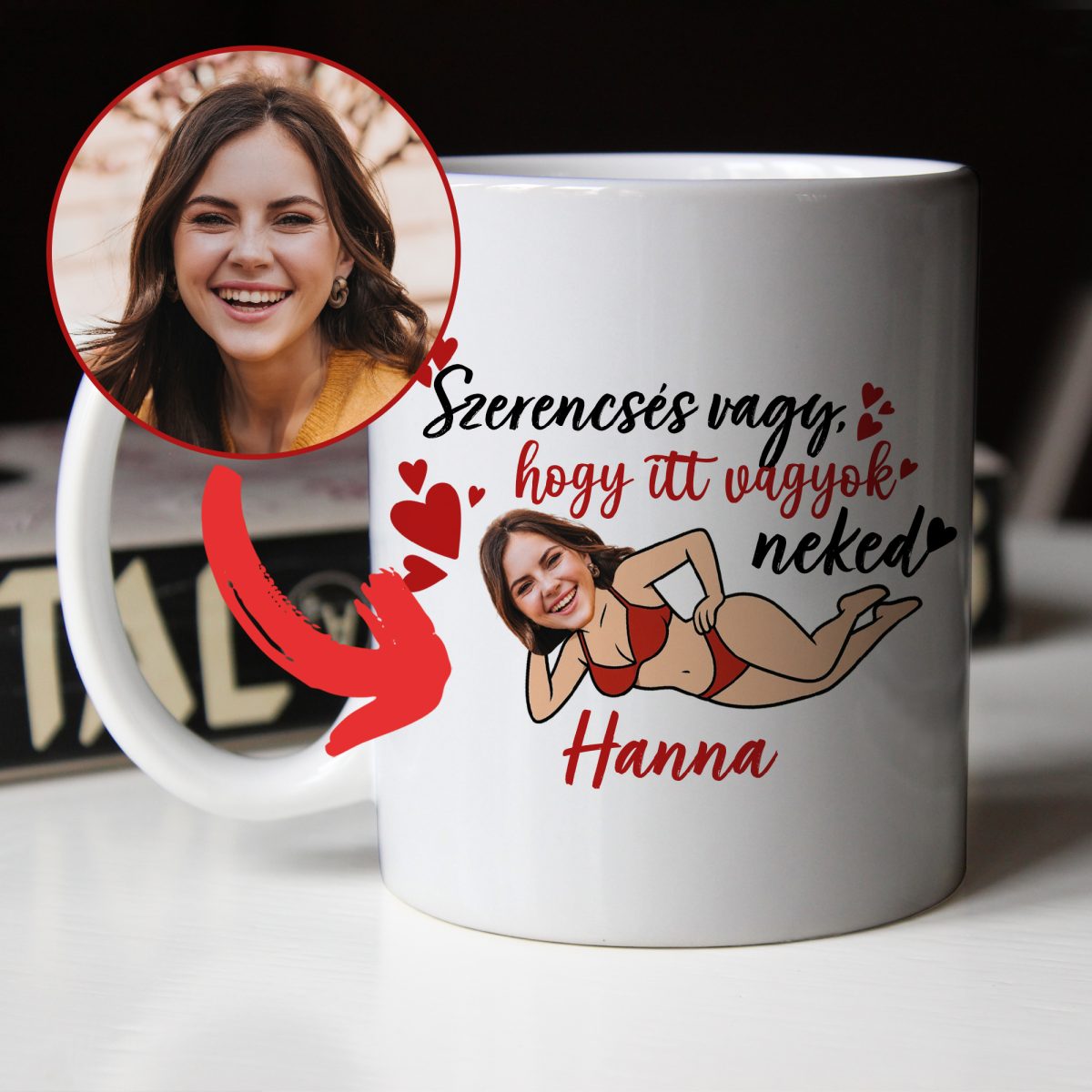 Szerencsés vagy, hogy itt vagyok neked bögre névvel és fényképpel