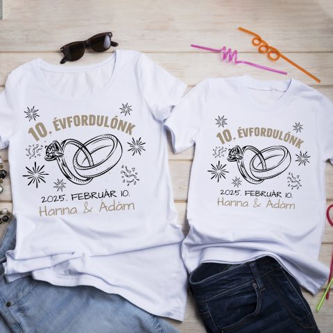 … évfordulónk gyűrűkkel, nevekkel, dátummal páros póló