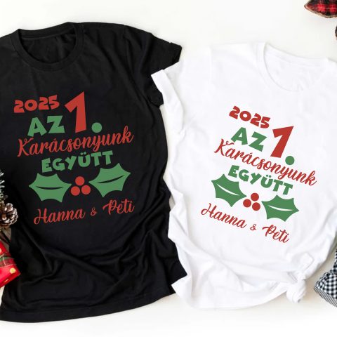 Az ... karácsonyunk együtt, névvel, számmal, magyal mintával póló vagy pulcsi
